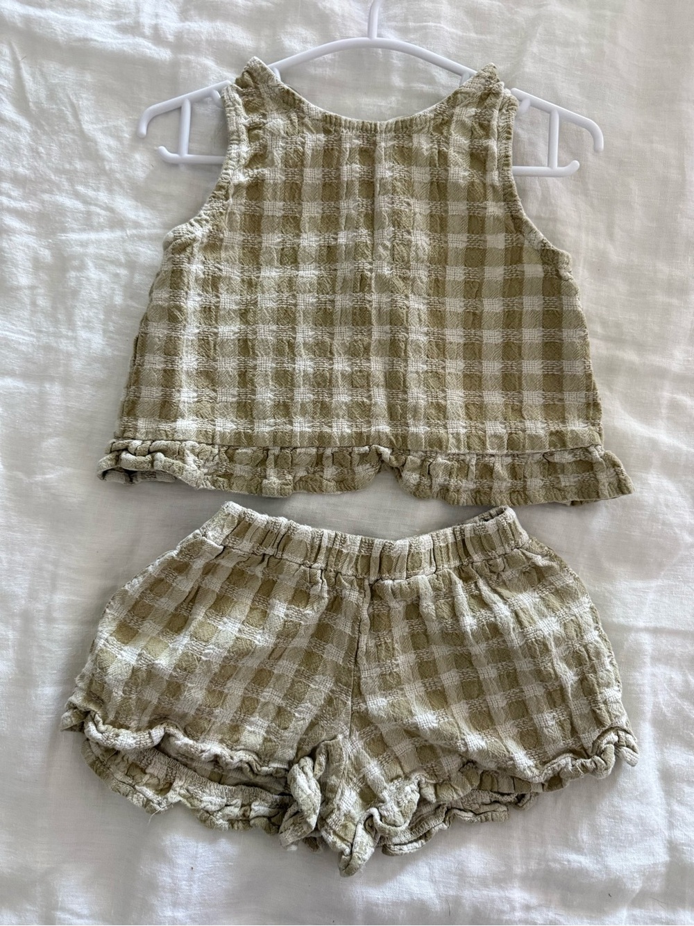 Rylee + Cru Girls Beige Check Ruffle Tank & Shorts Set